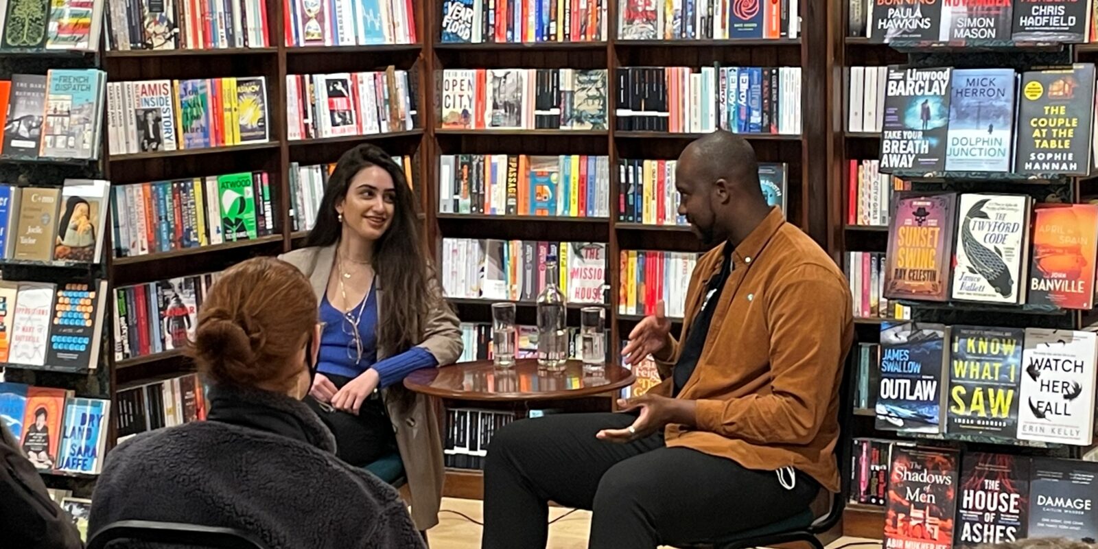 A photograph of Tice Cin and Caleb Azumah Nelson in conversation at Daunt Books